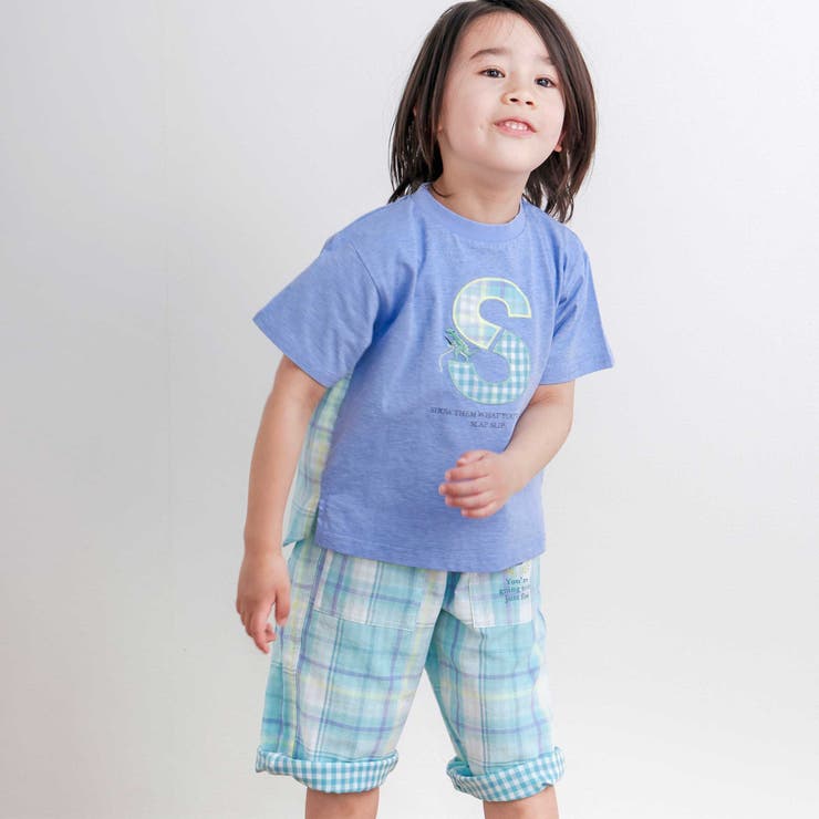 【お揃い】ダブルガーゼ切り替えロゴパッチ刺しゅう半袖Tシャツ(80~130cm) | SLAP SLIP | 詳細画像6 