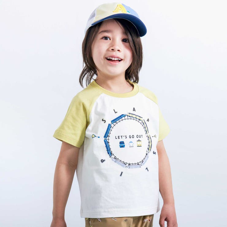 レールぐるぐる電車刺しゅうラグランTシャツ(80~130cm)[品番