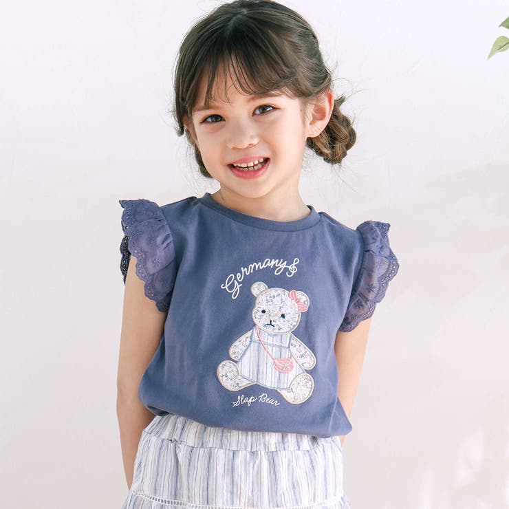 ネイビー(クマ) | スイーツショップクマドレスヨーロッパモチーフ刺しゅうTシャツ(80~130cm) | SLAP SLIP