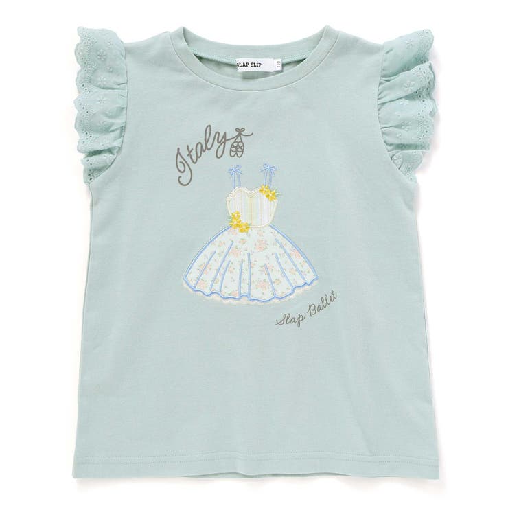 グリーン(ドレス) | スイーツショップクマドレスヨーロッパモチーフ刺しゅうTシャツ(80~130cm) | SLAP SLIP