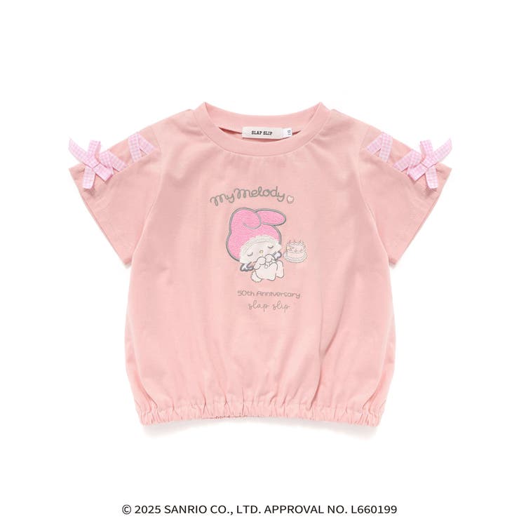 ピンク | キャラクタープリント編み上げリボンスリーブTシャツ | SLAP SLIP