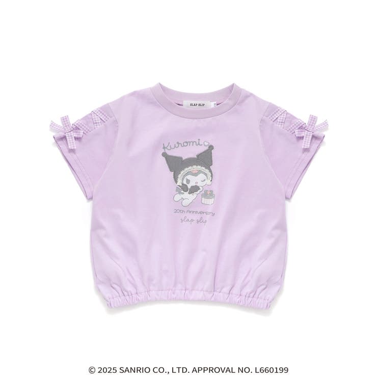 パープル | キャラクタープリント編み上げリボンスリーブTシャツ | SLAP SLIP
