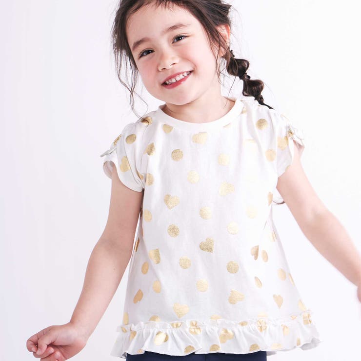 【接触冷感】裾フリルハートドット箔プリント柄Tシャツ(80~130cm) | SLAP SLIP | 詳細画像3 