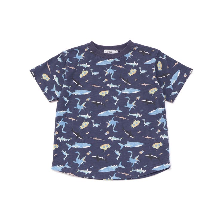ネイビー系 | 【吸汗速乾】ビーチ海総柄半袖Tシャツ(80~130cm) | SLAP SLIP