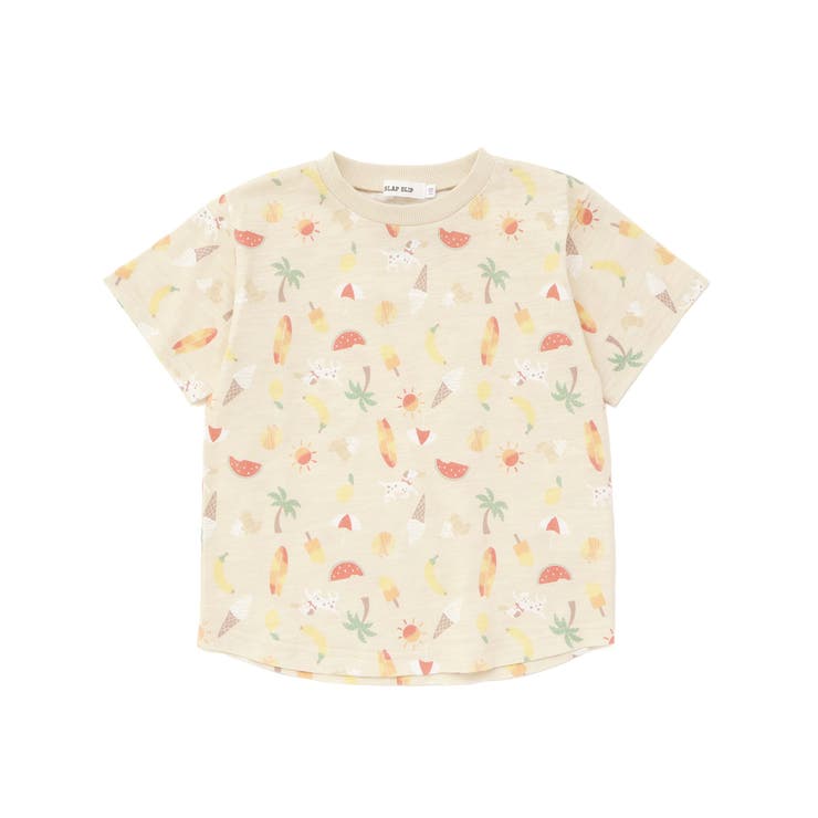 ベージュ系 | 【吸汗速乾】ビーチ海総柄半袖Tシャツ(80~130cm) | SLAP SLIP