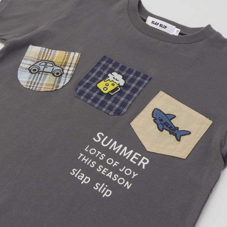 【吸汗速乾】チェックダンガリー色々ワッペン付きポケット半袖Tシャツ(80~130… | SLAP SLIP | 詳細画像15 