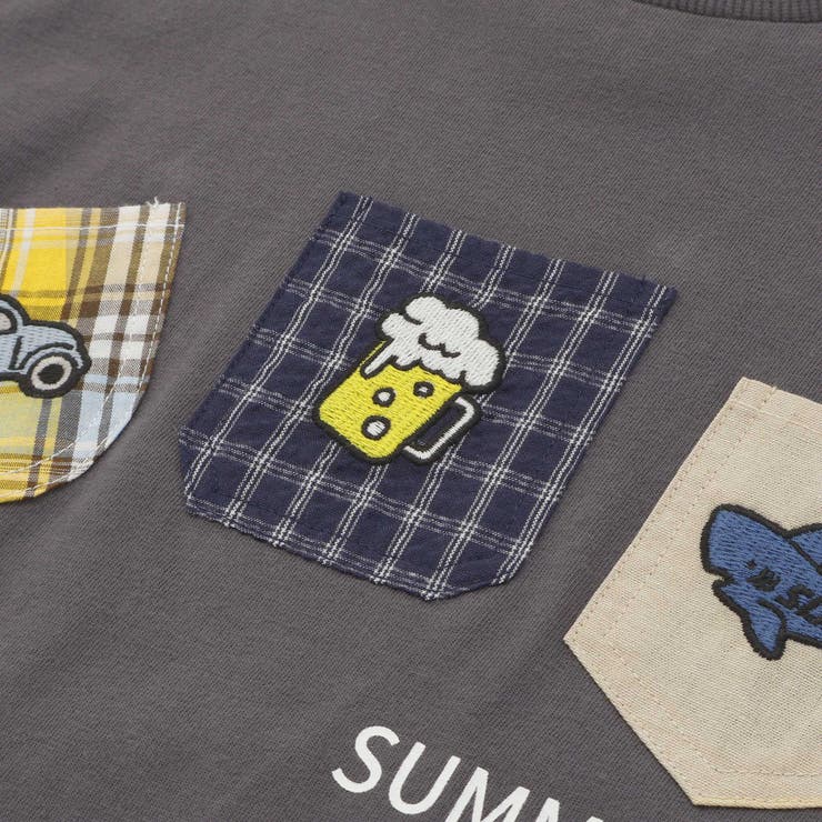 【吸汗速乾】チェックダンガリー色々ワッペン付きポケット半袖Tシャツ(80~130… | SLAP SLIP | 詳細画像17 