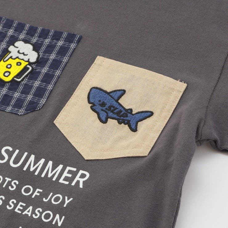 【吸汗速乾】チェックダンガリー色々ワッペン付きポケット半袖Tシャツ(80~130… | SLAP SLIP | 詳細画像18 