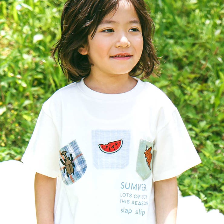 【吸汗速乾】チェックダンガリー色々ワッペン付きポケット半袖Tシャツ(80~130… | SLAP SLIP | 詳細画像5 