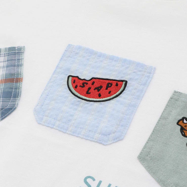 【吸汗速乾】チェックダンガリー色々ワッペン付きポケット半袖Tシャツ(80~130… | SLAP SLIP | 詳細画像9 