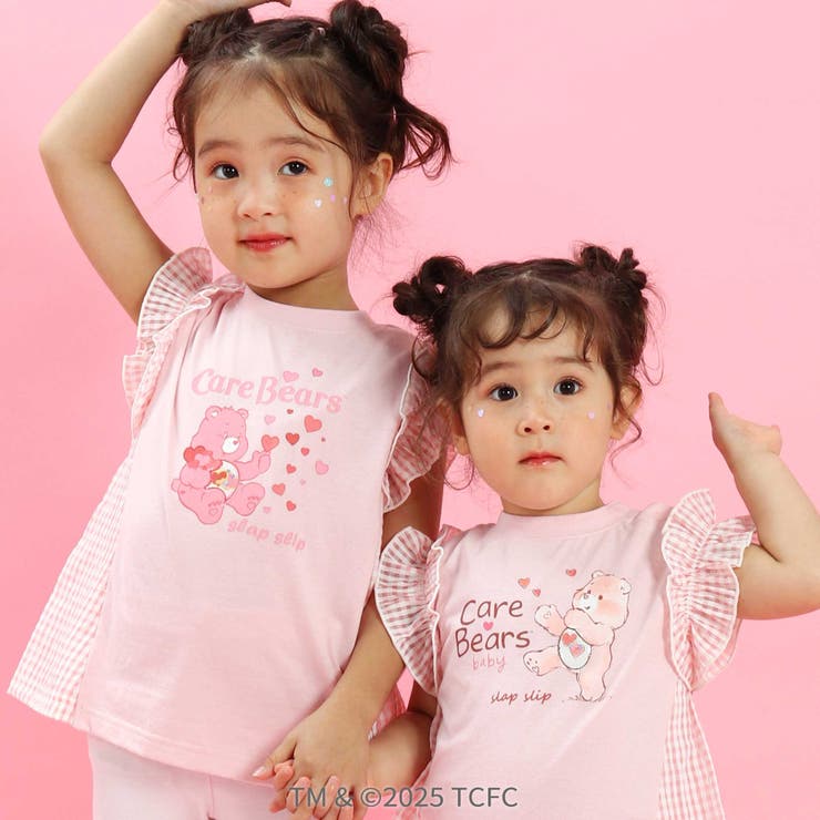 ピンク | 【ケアベア×SLAP SLIP】イラストプリントサイド切り替え袖フリルTシャツ(… | SLAP SLIP