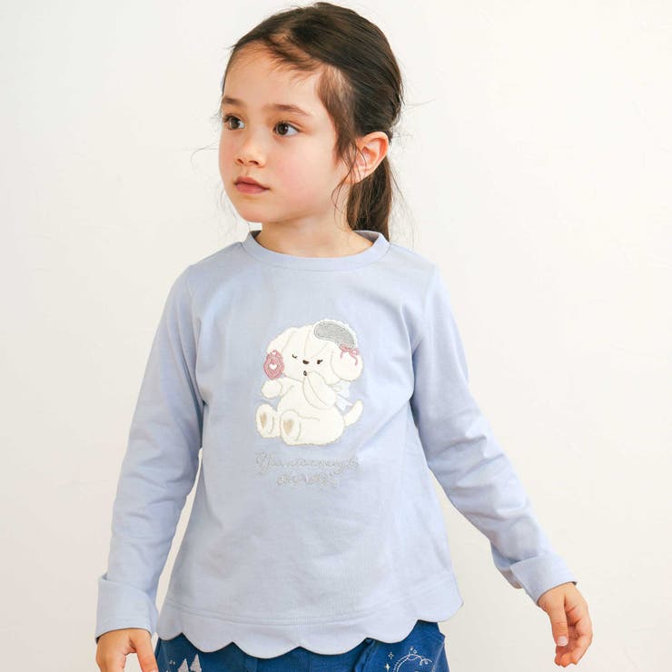 ブルー(イヌ) | アニマルクマウサギイヌネコモチーフパッチ刺しゅう裾スカラップTシャツ(80~13… | SLAP SLIP