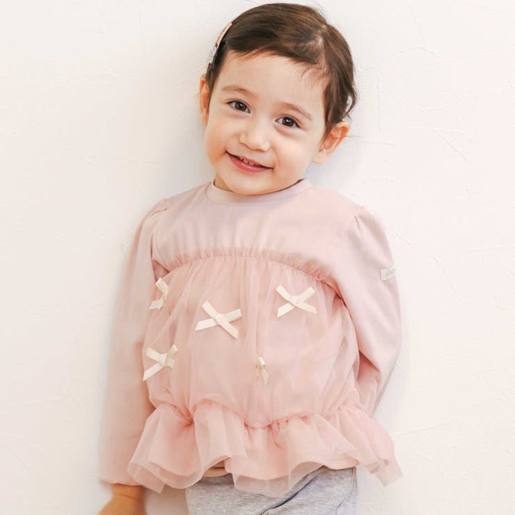 ピンク | リボンいっぱいギャザーチュールドッキングトップス(90~130cm) | SLAP SLIP