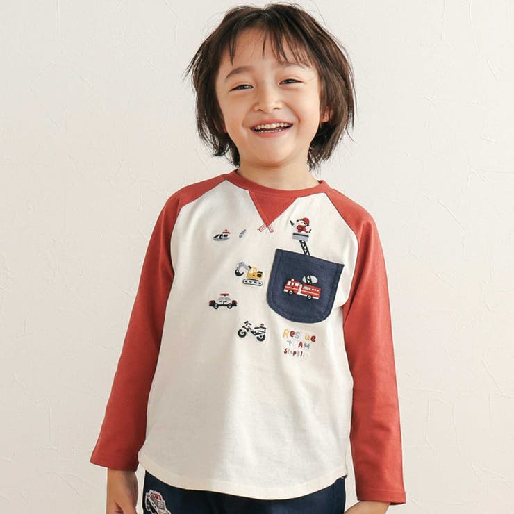 【お揃い】はたらくくるま恐竜刺しゅう胸ポケット付きラグランTシャツ(80~130… | SLAP SLIP | 詳細画像1 