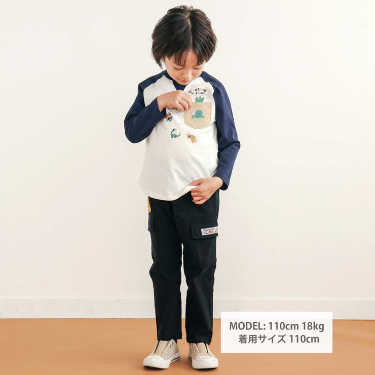 【お揃い】はたらくくるま恐竜刺しゅう胸ポケット付きラグランTシャツ(80~130… | SLAP SLIP | 詳細画像2 
