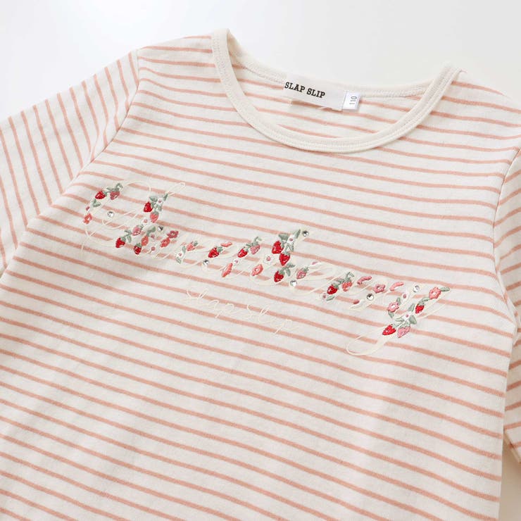 無地ボーダーイチゴ花刺しゅう裾スカラップTシャツ(80~130cm) | SLAP SLIP | 詳細画像10 
