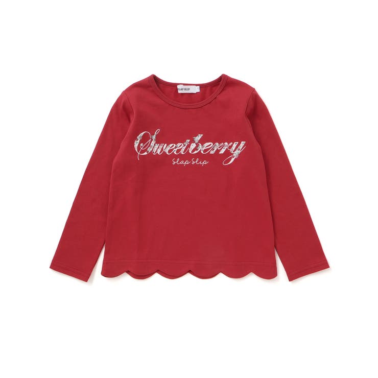 無地ボーダーイチゴ花刺しゅう裾スカラップTシャツ(80~130cm) | SLAP SLIP | 詳細画像4 