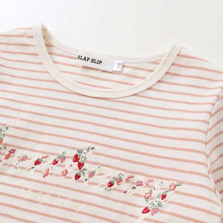 無地ボーダーイチゴ花刺しゅう裾スカラップTシャツ(80~130cm) | SLAP SLIP | 詳細画像9 