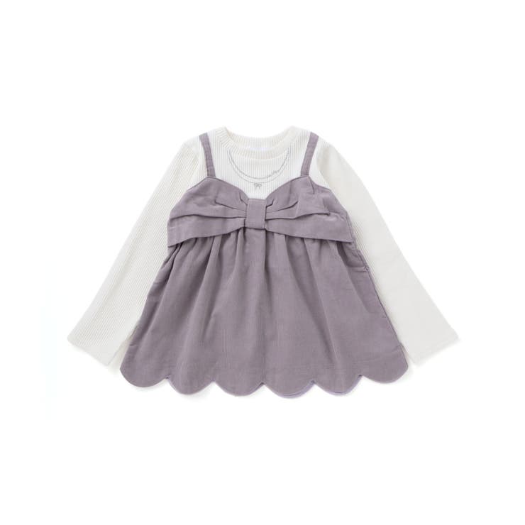 パープル | 裾スカラップリボンキャミソールドッキングTシャツ(80~130cm) | SLAP SLIP