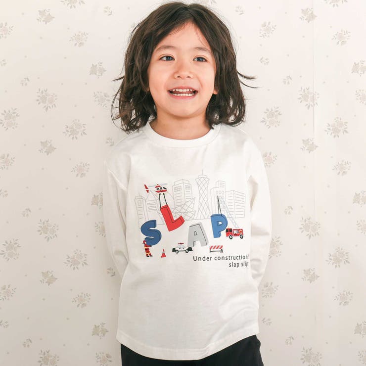 オフホワイト(レスキューチーム) | はたらくくるま恐竜みなとまち刺しゅう発砲プリントTシャツ | SLAP SLIP