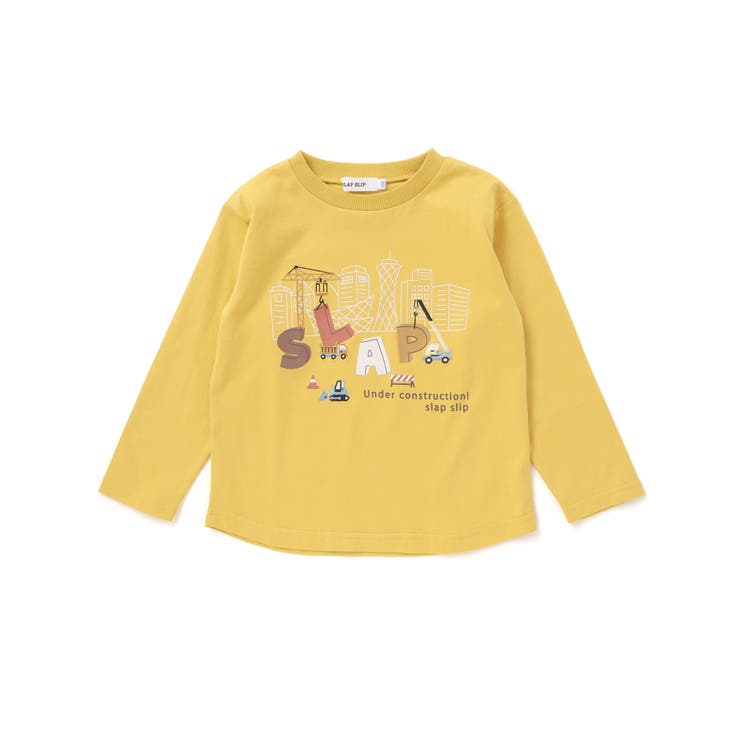 イエロー(工事・建設チーム) | はたらくくるま恐竜みなとまち刺しゅう発砲プリントTシャツ | SLAP SLIP