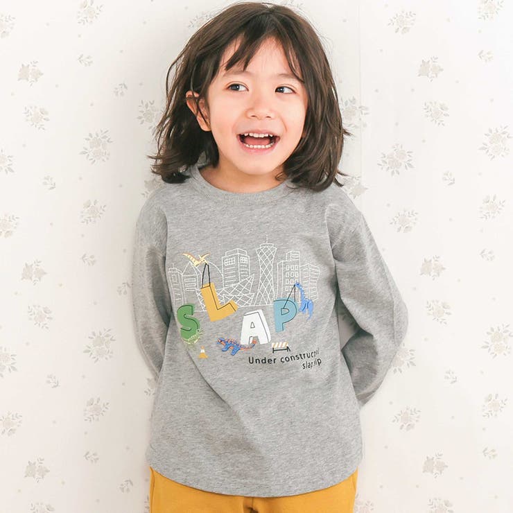 グレー(恐竜) | はたらくくるま恐竜みなとまち刺しゅう発砲プリントTシャツ | SLAP SLIP