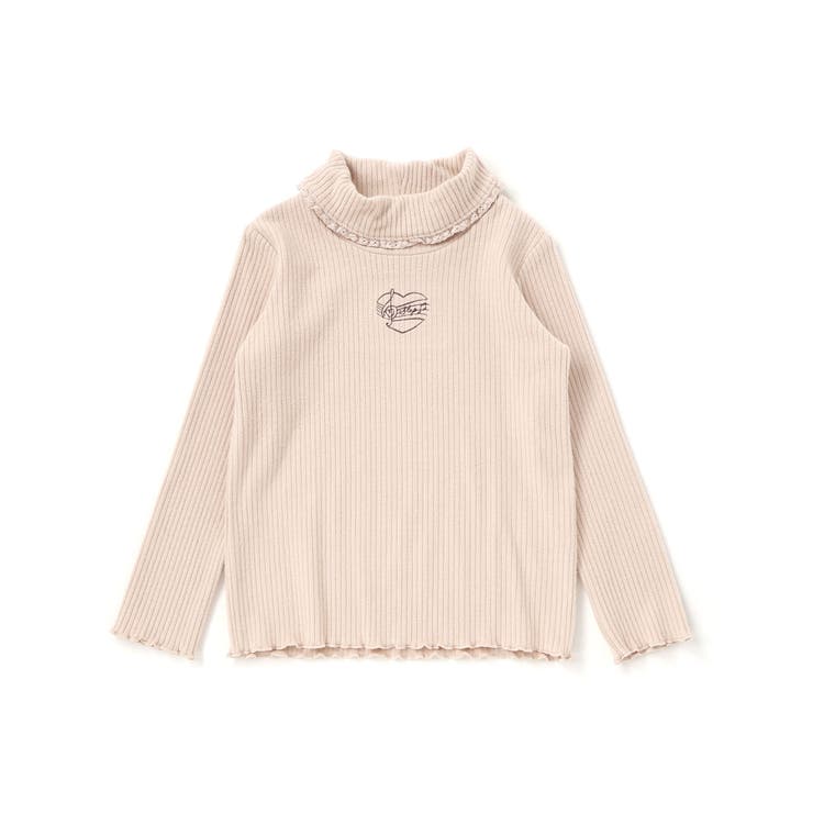 ベージュ | レースハイネックハート刺しゅうトップス(80~130cm) | SLAP SLIP