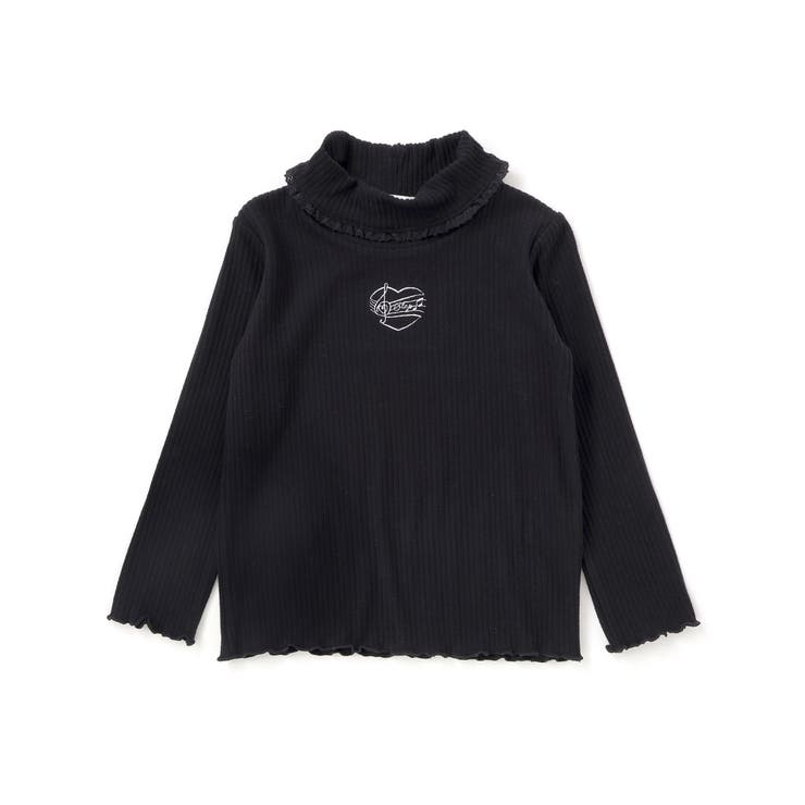 ブラック | レースハイネックハート刺しゅうトップス(80~130cm) | SLAP SLIP