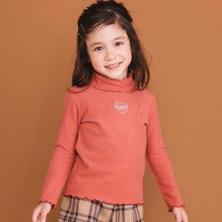 オレンジ | レースハイネックハート刺しゅうトップス(80~130cm) | SLAP SLIP