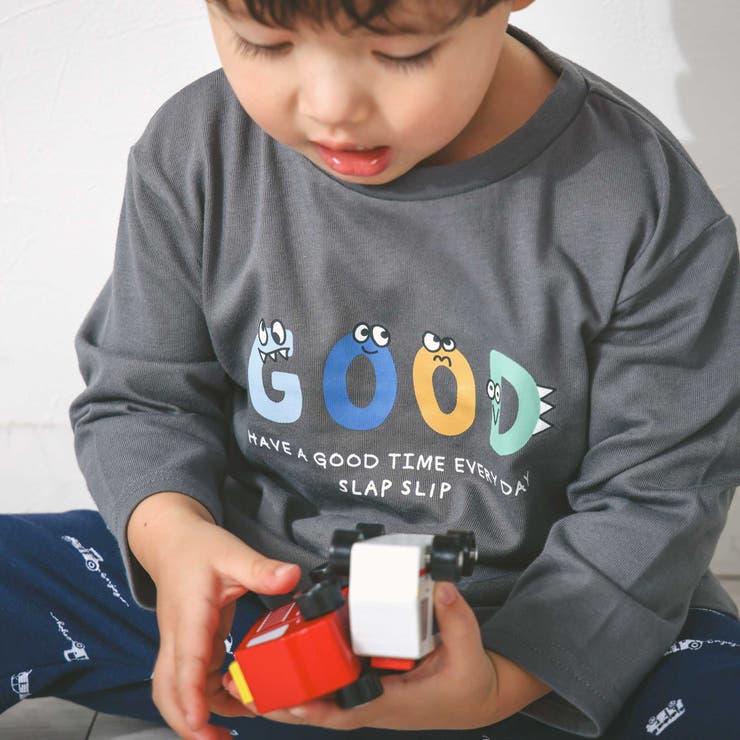 チャコールグレー×モンスター | 【スララク/防汚加工】わくわくデザイン男の子長袖Tシャツ(80~130cm) | SLAP SLIP