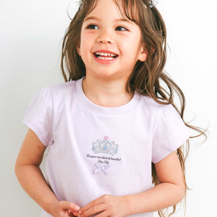 パープル×きらきら刺しゅうリボン | ときめき女の子半袖Tシャツ | SLAP SLIP