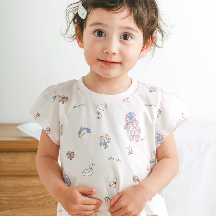 ペールピンク×ときめき総柄 | ときめき女の子半袖Tシャツ | SLAP SLIP