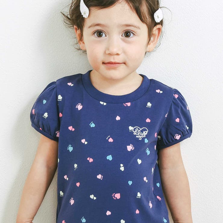 ネイビー×ハート総柄 | ときめき女の子半袖Tシャツ | SLAP SLIP