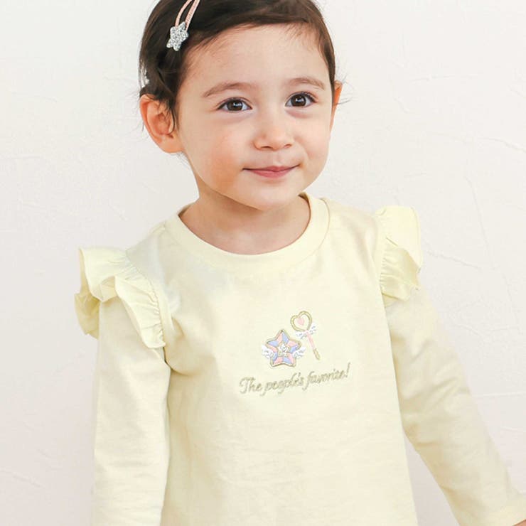 イエロー×魔法刺しゅう×肩フリル | ときめき女の子長袖Tシャツ | SLAP SLIP