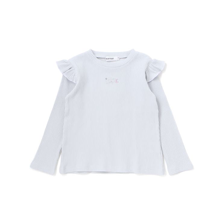 ブルー | 肩フリルキラッとラメ刺しゅう長袖Tシャツ(80~130cm) | SLAP SLIP