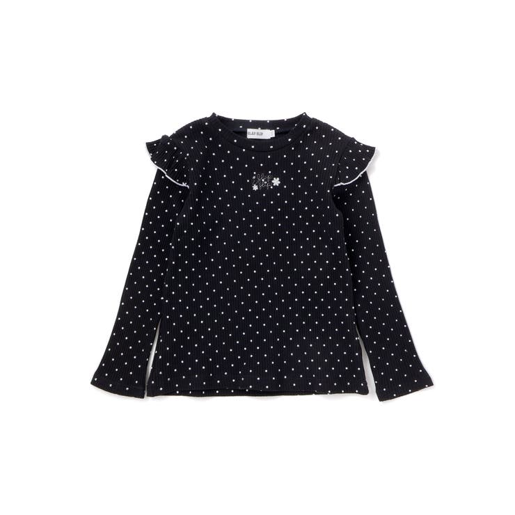 ブラック系 | 肩フリルキラッとラメ刺しゅう長袖Tシャツ(80~130cm) | SLAP SLIP