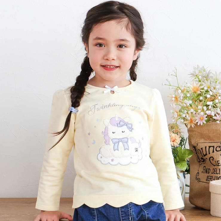 ユニコーンウサギアニマルモチーフ裾スカラップ長袖Tシャツ(80~130cm) | SLAP SLIP | 詳細画像1 