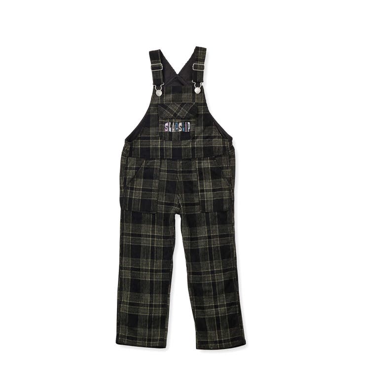 ブラック系 | フラップ胸ポケット付きチェックサロペット(80~120cm) | SLAP SLIP