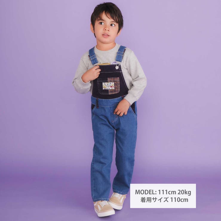 デニムツイルコーデュロイチェック切り替えサロペット(80~120cm) | SLAP SLIP | 詳細画像2 