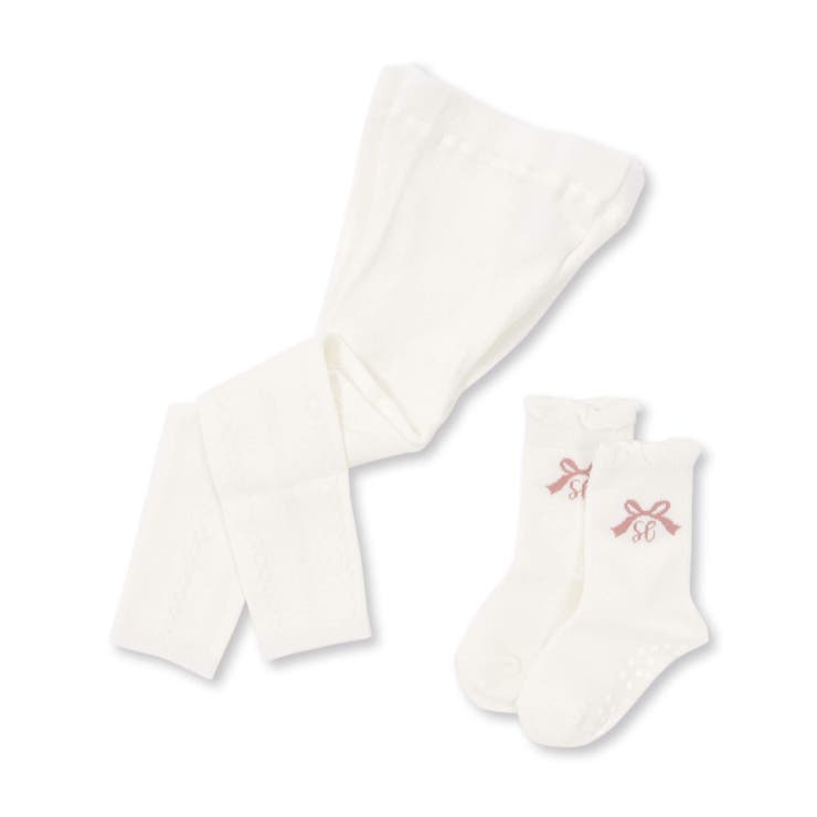 オフホワイト | ケーブル編みレギンス+くしゅくしゅはき口ソックス(70~130cm) | SLAP SLIP