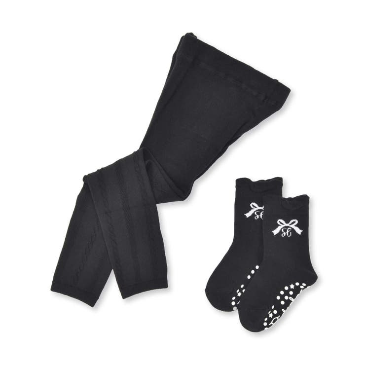 ブラック | ケーブル編みレギンス+くしゅくしゅはき口ソックス(70~130cm) | SLAP SLIP