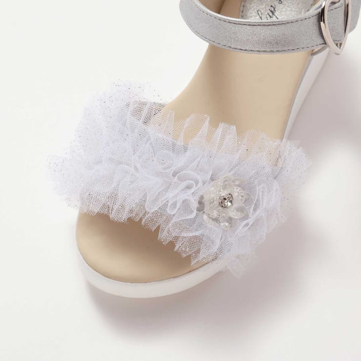 キラキラくしゅくしゅチュールお花モチーフ付きウェッジソールサンダル(16~21c… | SLAP SLIP | 詳細画像12 