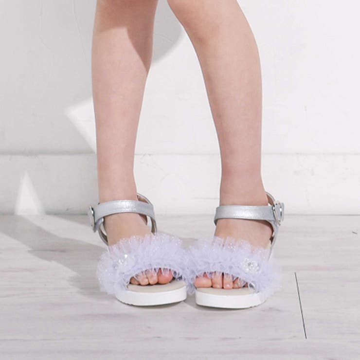 キラキラくしゅくしゅチュールお花モチーフ付きウェッジソールサンダル(16~21c… | SLAP SLIP | 詳細画像2 
