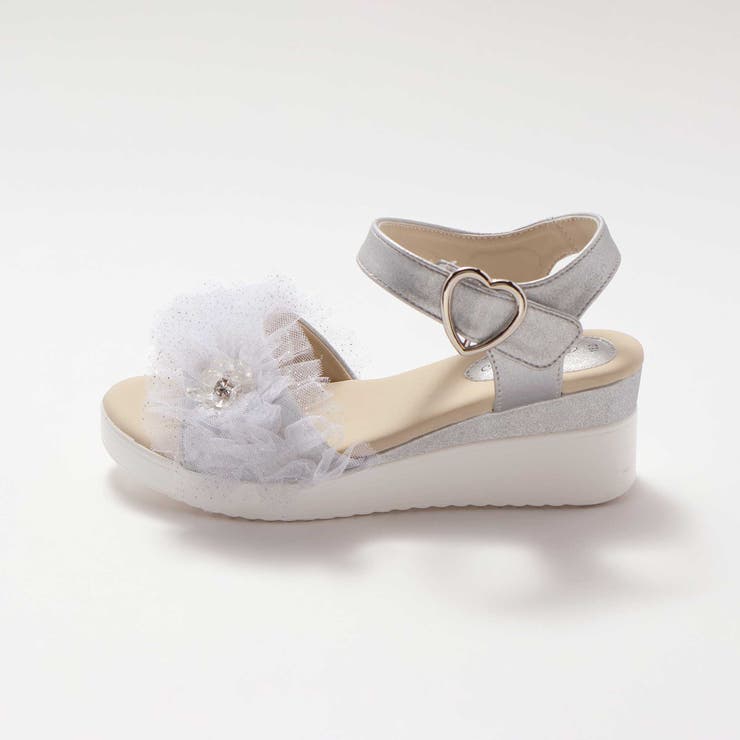 キラキラくしゅくしゅチュールお花モチーフ付きウェッジソールサンダル(16~21c… | SLAP SLIP | 詳細画像7 