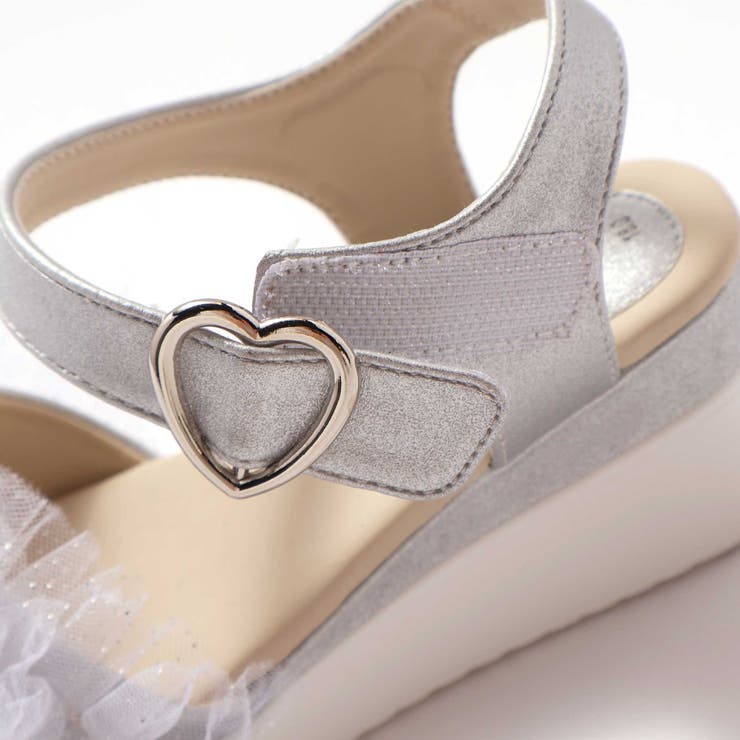 キラキラくしゅくしゅチュールお花モチーフ付きウェッジソールサンダル(16~21c… | SLAP SLIP | 詳細画像9 