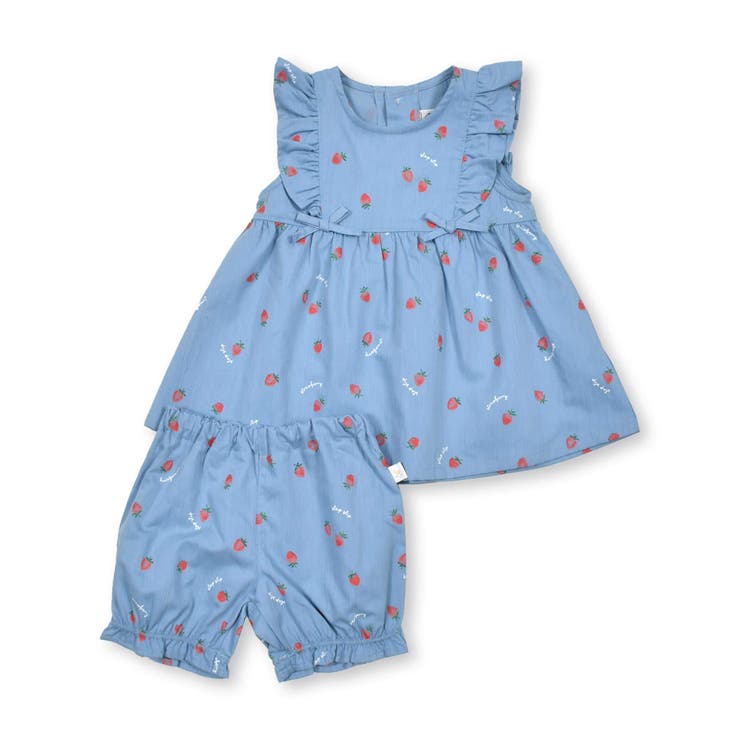 3点【送料無料】いちごのドレスワンピーススタイ&ベビーハット&結び 3