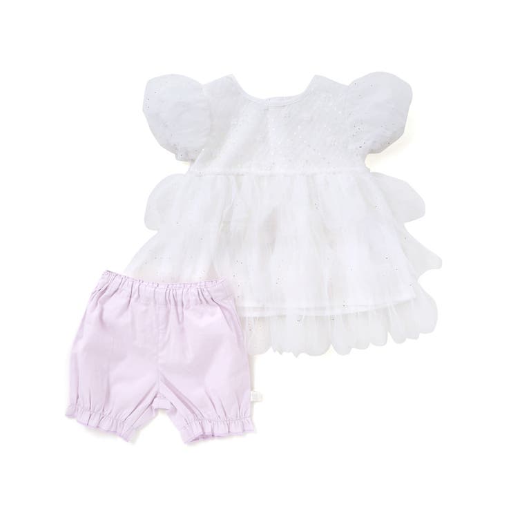 オフホワイト×パープル | 【お揃い】スカラップチュールスカートドッキングワンピース+ブルマセットアップベビ… | SLAP SLIP