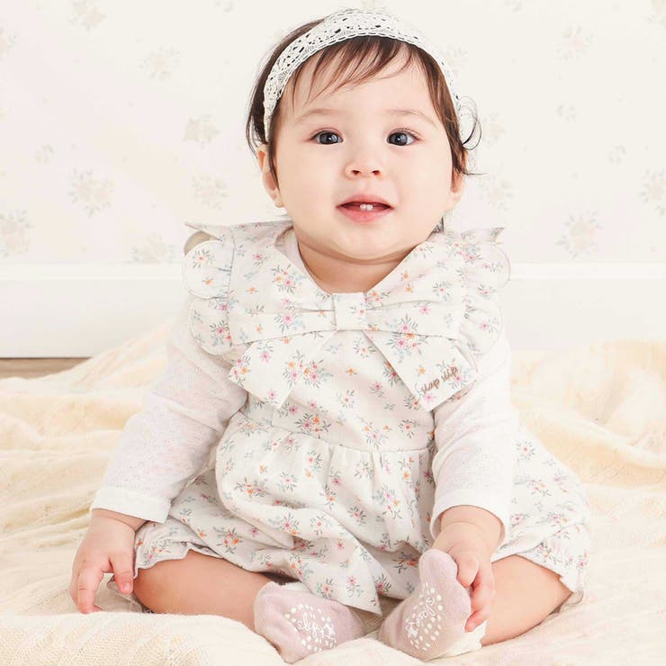 花柄無地コーデュロイ肩フリルリボンモチーフワンピース+ブルマセットアップベビー | SLAP SLIP | 詳細画像1 