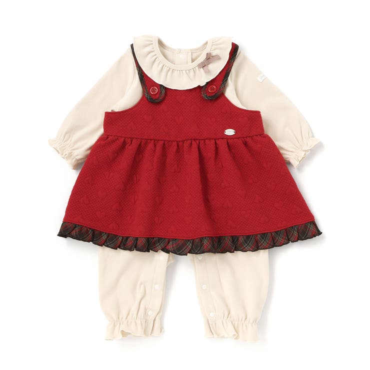 レッド×オフホワイト | ハートキルトジャンパースカート＆ロンパース2点セットベビー(70~80cm) | SLAP SLIP