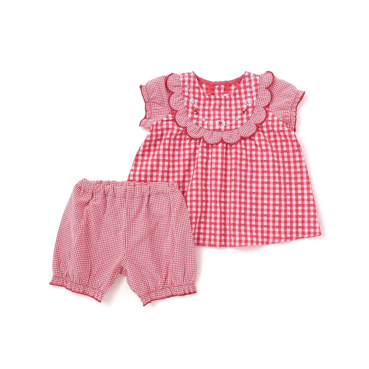 レッド系 | 【お揃い】ハートギンガムチェックスカラップフリルワンピース+ブルマセットアップベ… | SLAP SLIP